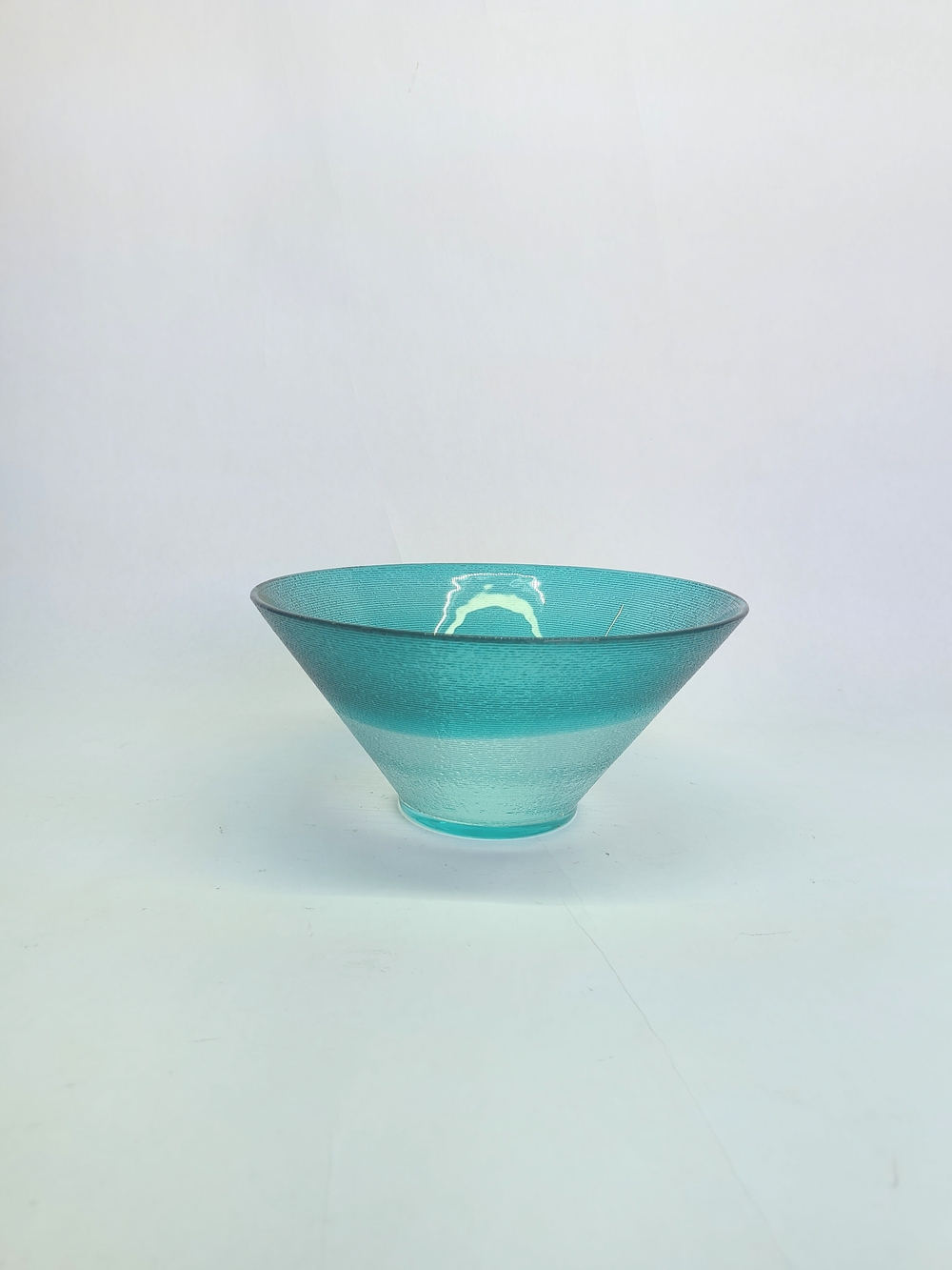 VINTAGE Two Tone Teal Glass Art Serving Bowl Textured Ribbed Home Accent 7.5"